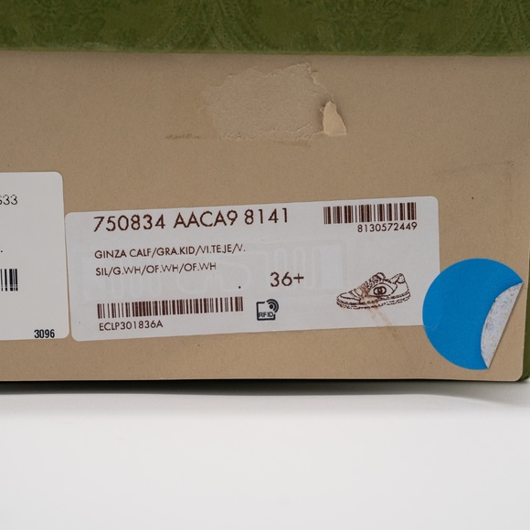 Size 36.5eu 6.5 US Gucci MAC80 Sneakers Metallic Silver Grey White GG - Picture 13 of 13